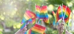 pride flags in a crowd