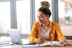 woman learning at computer
